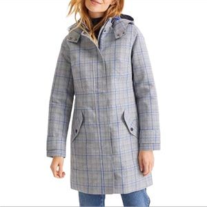NWT Boden Skui Women’s Sz 12R Grey Plaid Hooded Waterproof Parka Jacket